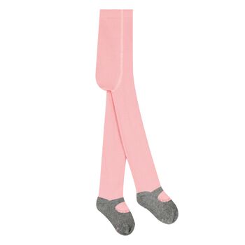 Younger Girls Pink & Grey Logo Tights