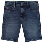 Boys Blue Denim Shorts, 1, hi-res