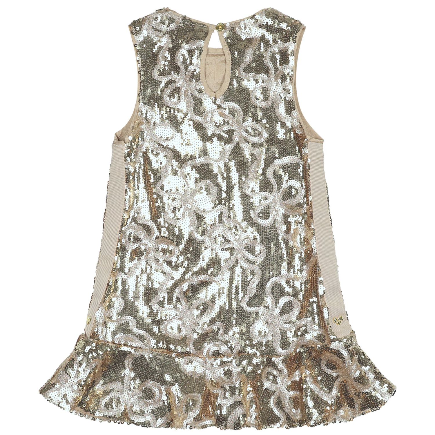 Girls Gold Sequin Bow Bonita Dress, 1, hi-res