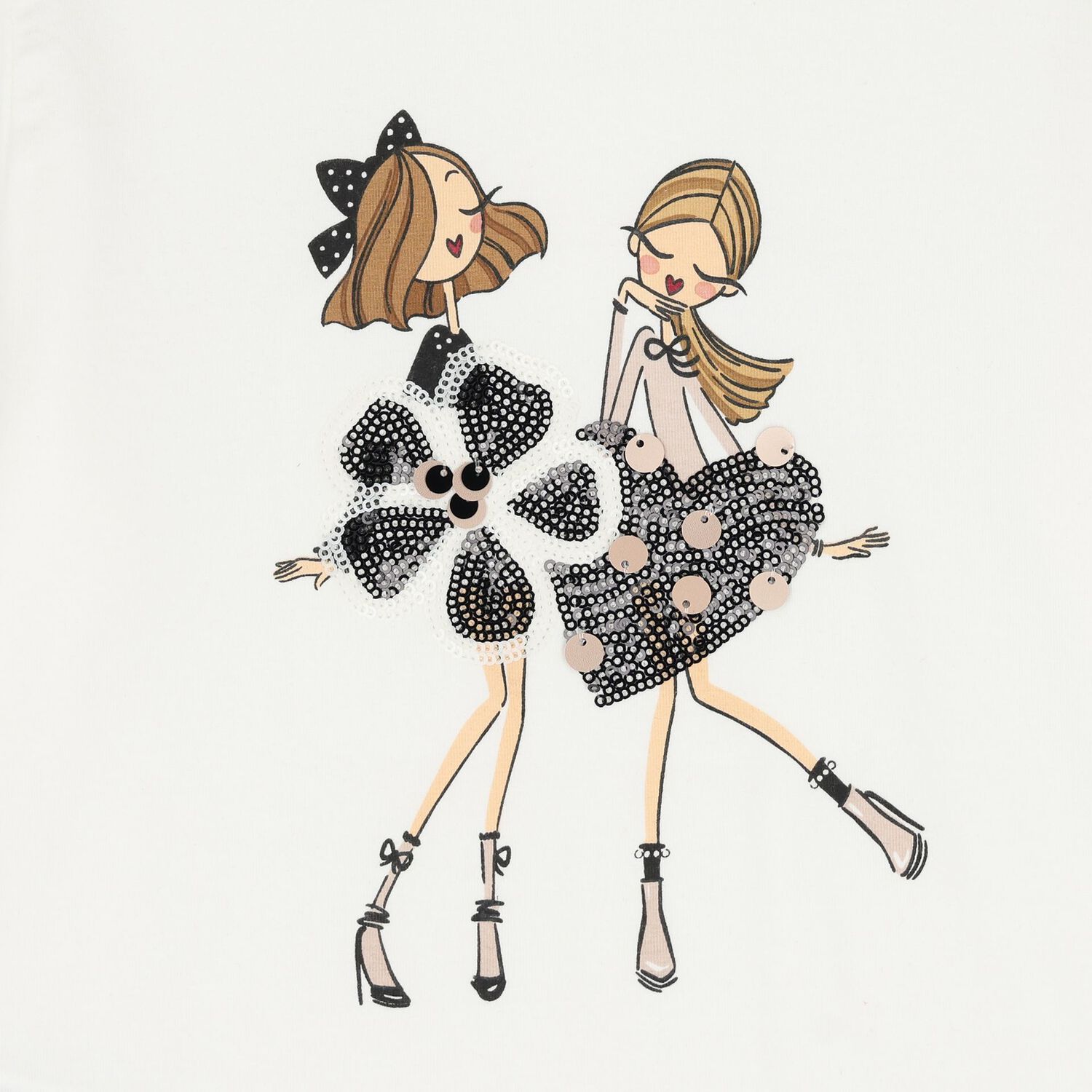 Girls White Embellished Sequin Long Sleeve Top, 1, hi-res