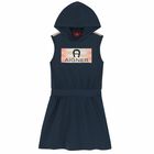 Girls Navy Hooded Logo Dress , 2, hi-res