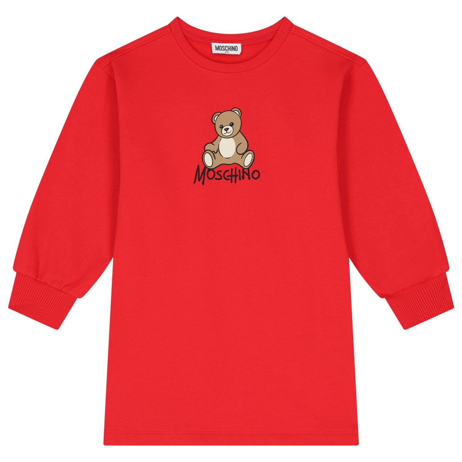 Girls Red Teddy Bear Logo Swearshirt Dress, 1, hi-res