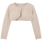 Girls Beige Bolero Knit Cardigan, 2, hi-res