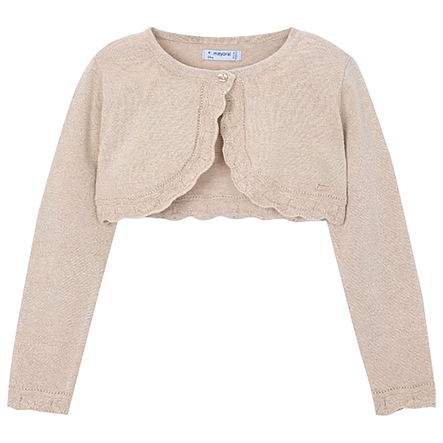 Girls Beige Bolero Knit Cardigan, 2, hi-res
