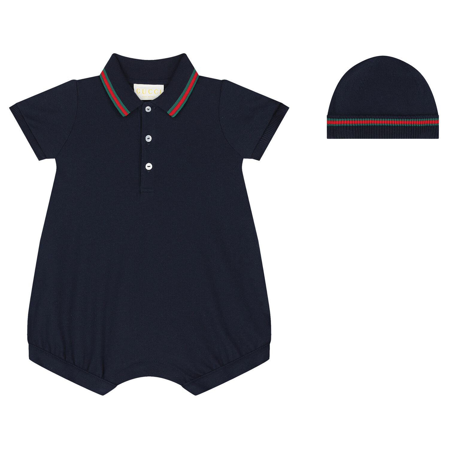 Baby Boys Navy Blue Web Stripe Romper & Hat Set, 1, hi-res