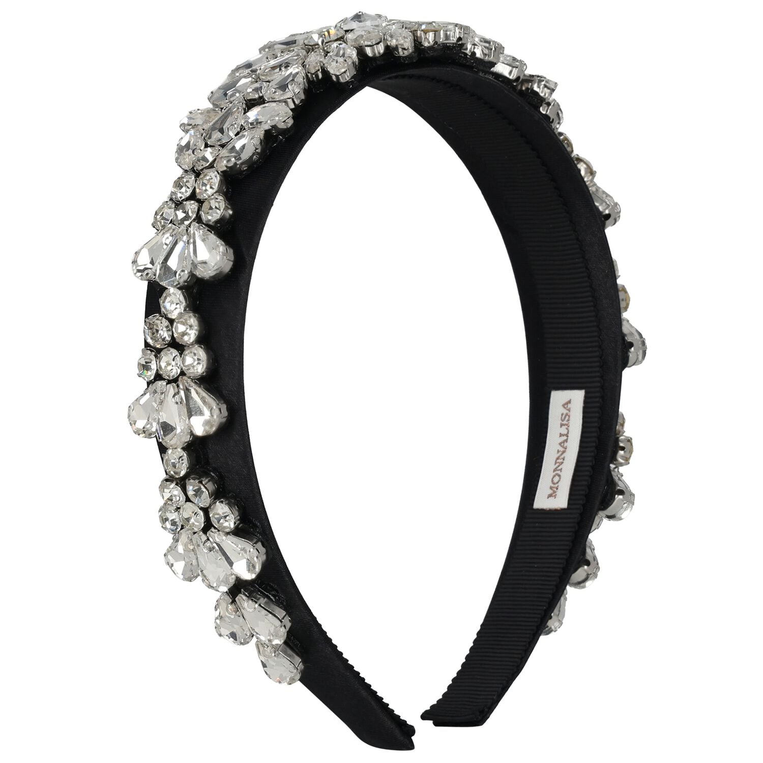 Girls Black Crystal Embellished Headband, 2, hi-res