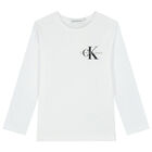 Boys White Logo Long Sleeve Top, 3, hi-res