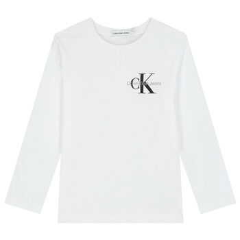 Boys White Logo Long Sleeve Top