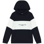 Boys Navy Blue & White Logo Hooded Top, 3, hi-res