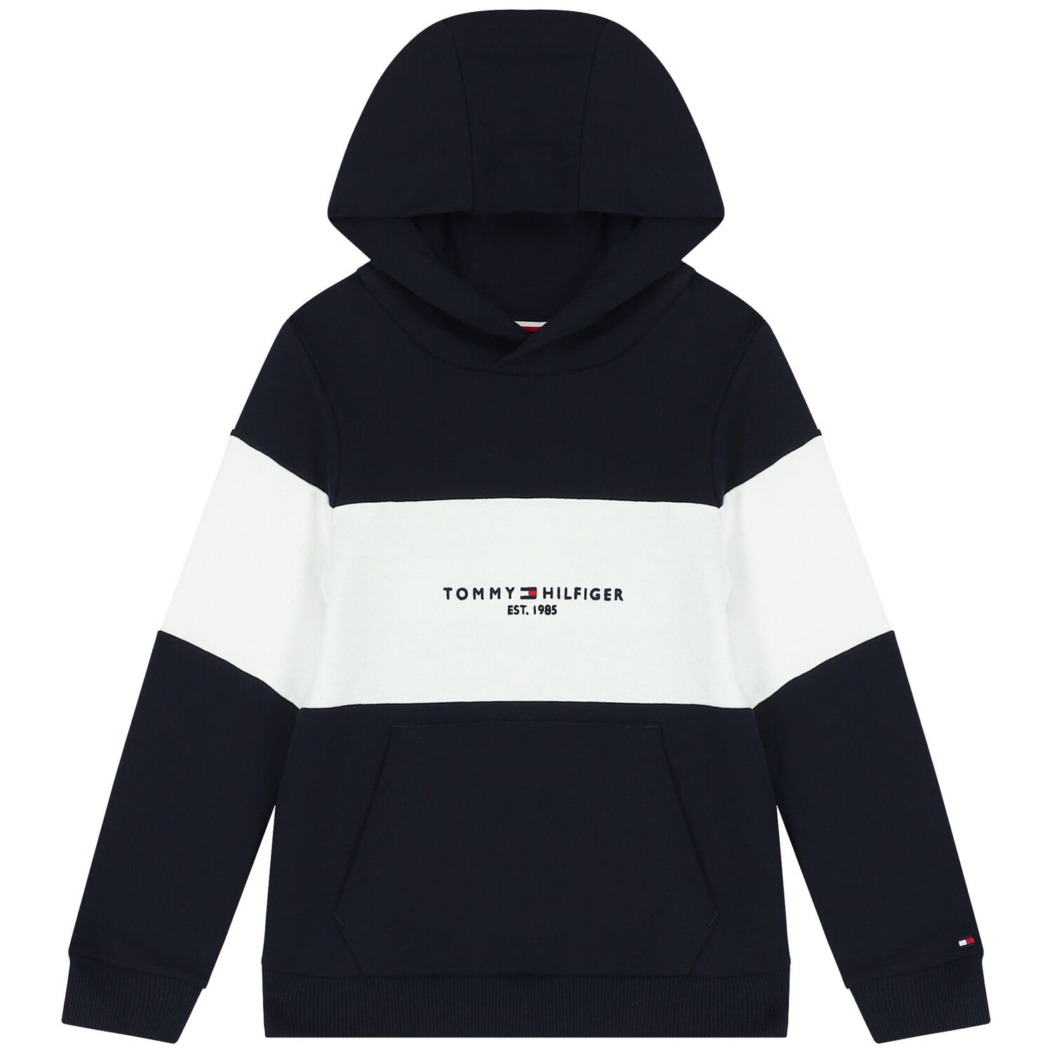 Boys Navy Blue & White Logo Hooded Top, 3, hi-res