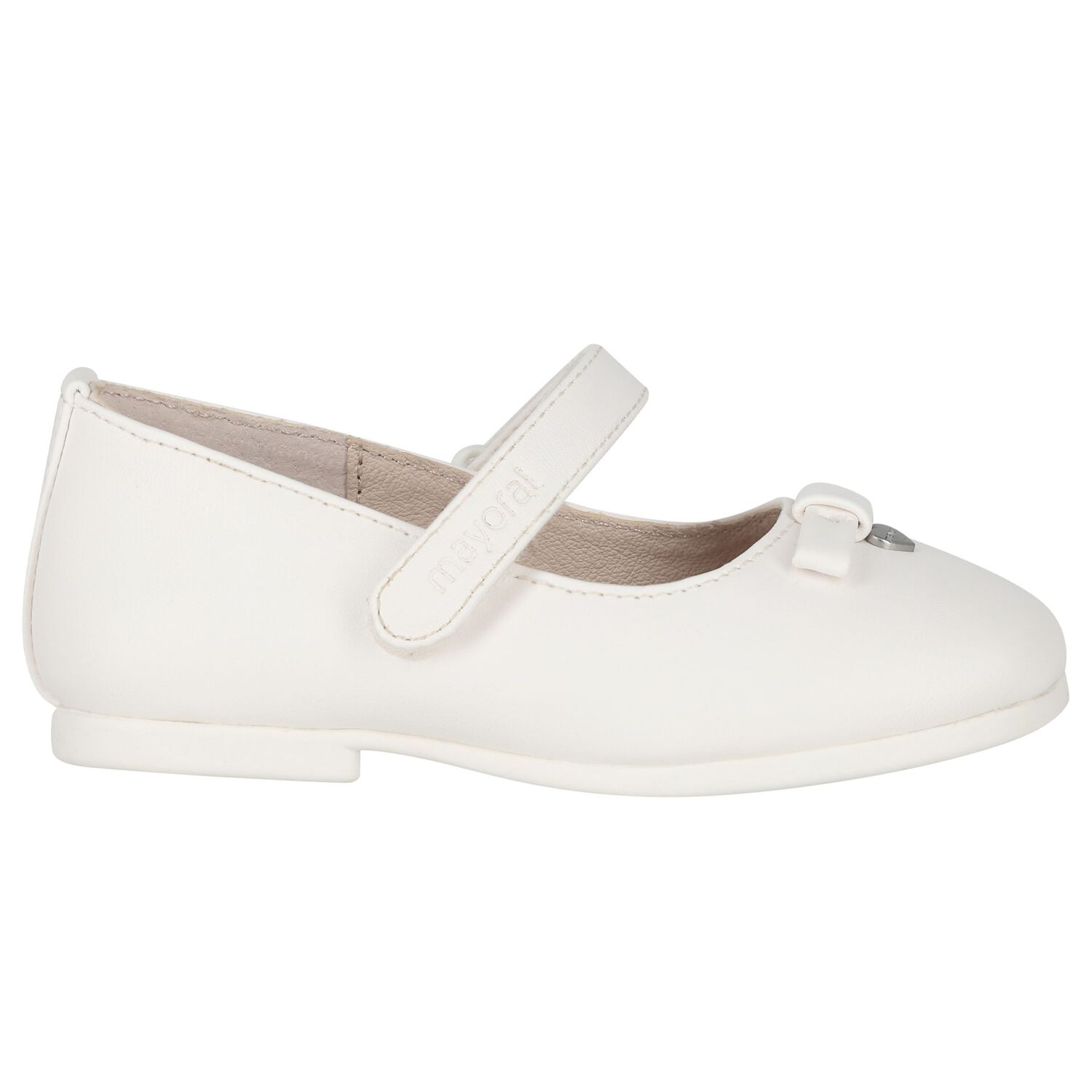 Younger Girls White Bow Ballerina Shoes, 1, hi-res