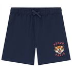 Boys Navy Blue Tiger Logo Swim Shorts, 1, hi-res