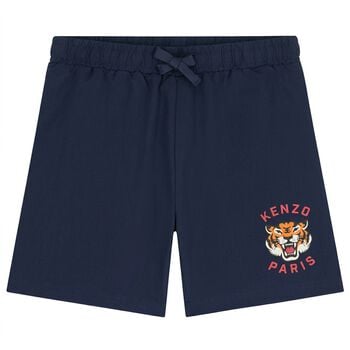 Boys Navy Blue Tiger Logo Swim Shorts