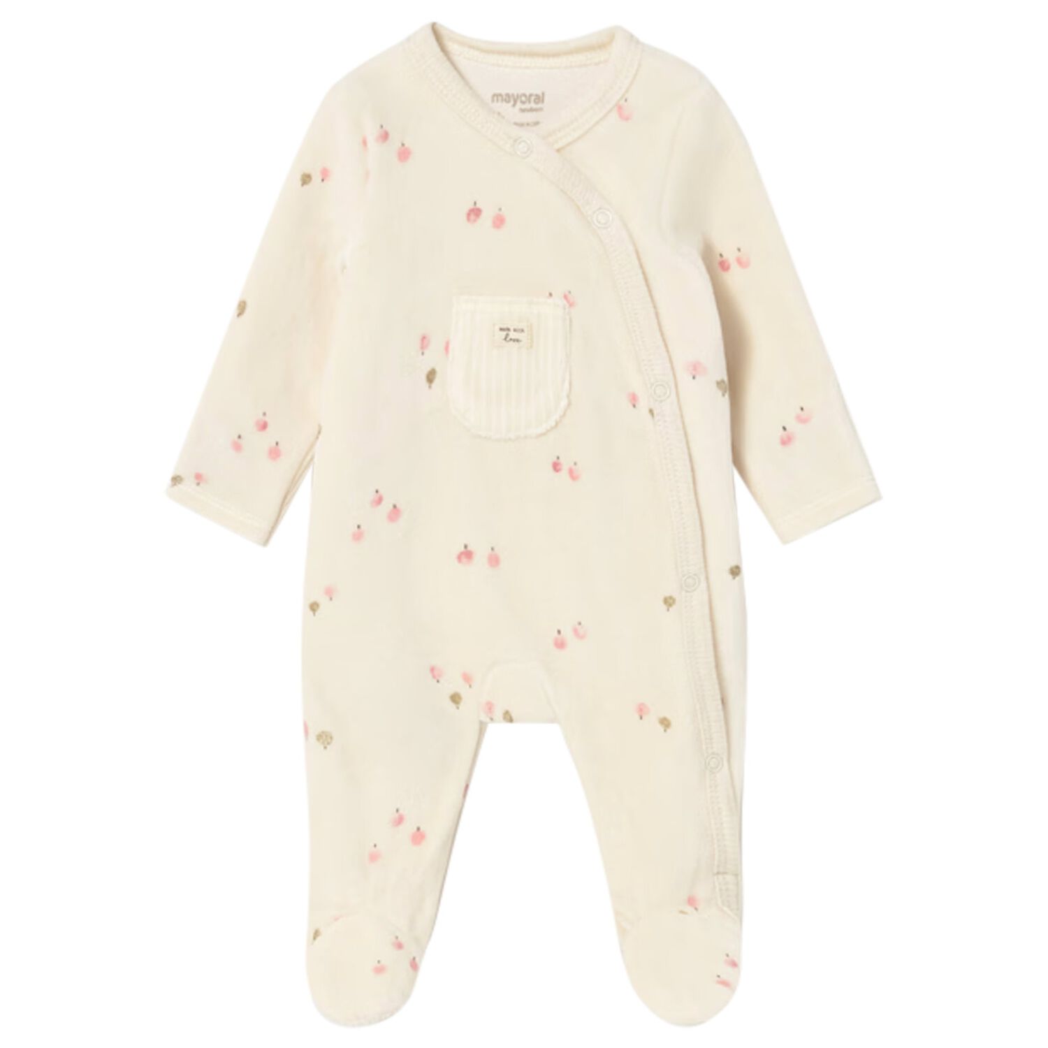 Baby Girls Beige & Pink Velour Babygrow, 2, hi-res