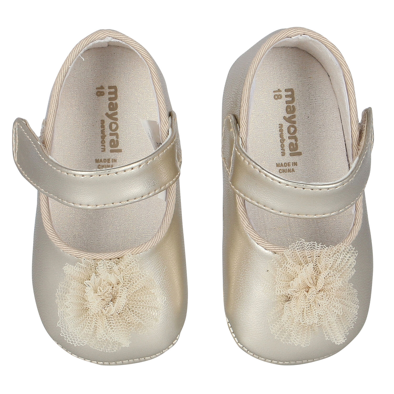 Baby Girls Gold Flower Pre Walker Shoes, 4, hi-res