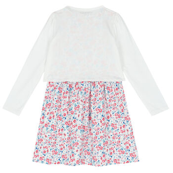 Younger Girls White & Floral Logo Dress