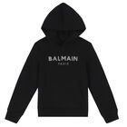 Girls Black Logo Hooded Top, 1, hi-res