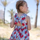 Girls Red & White Floral Dress, 1, hi-res