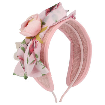 Girls Pink Wide Flower Hairband