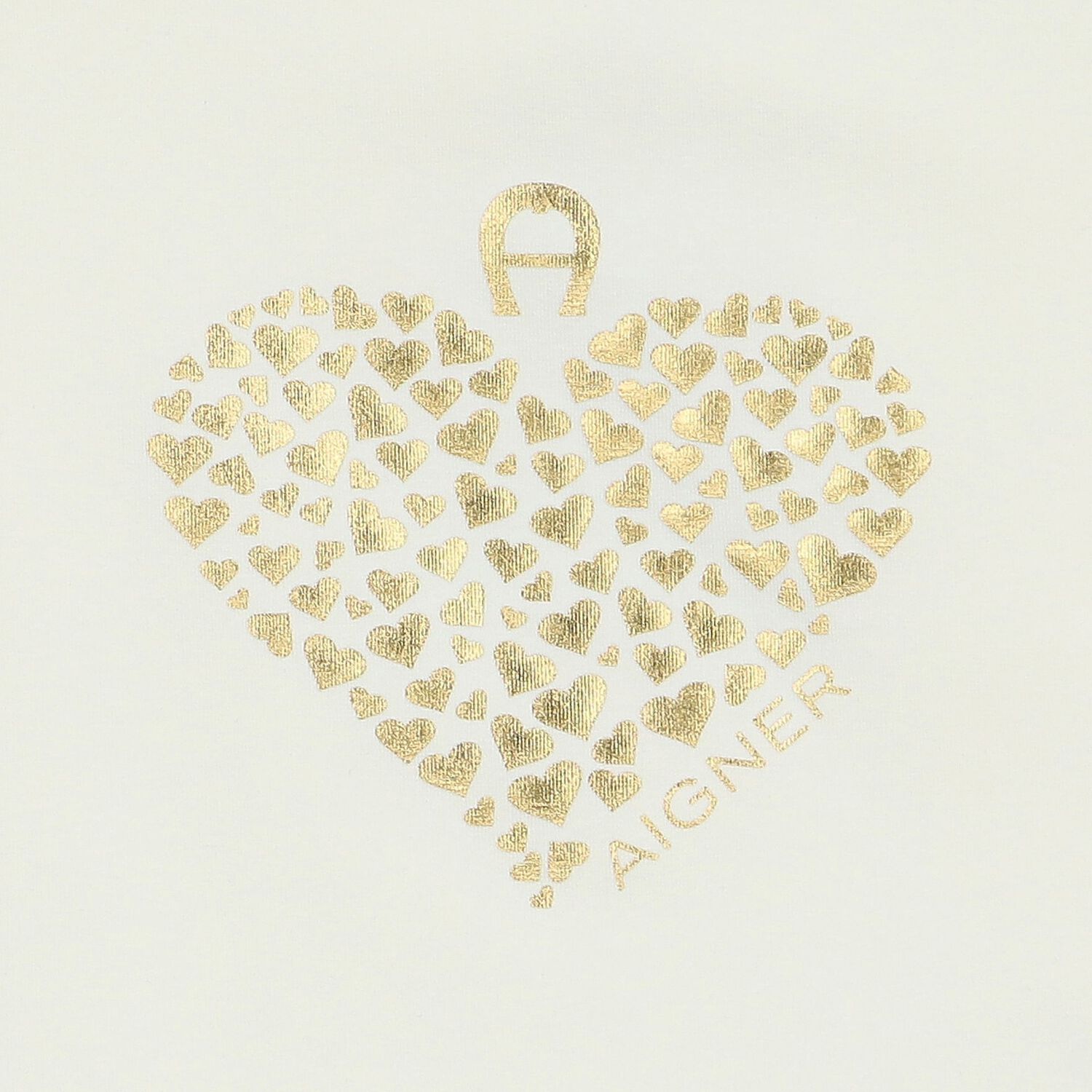 Younger Girls Ivory & Gold Logo Heart T-Shirt, 1, hi-res