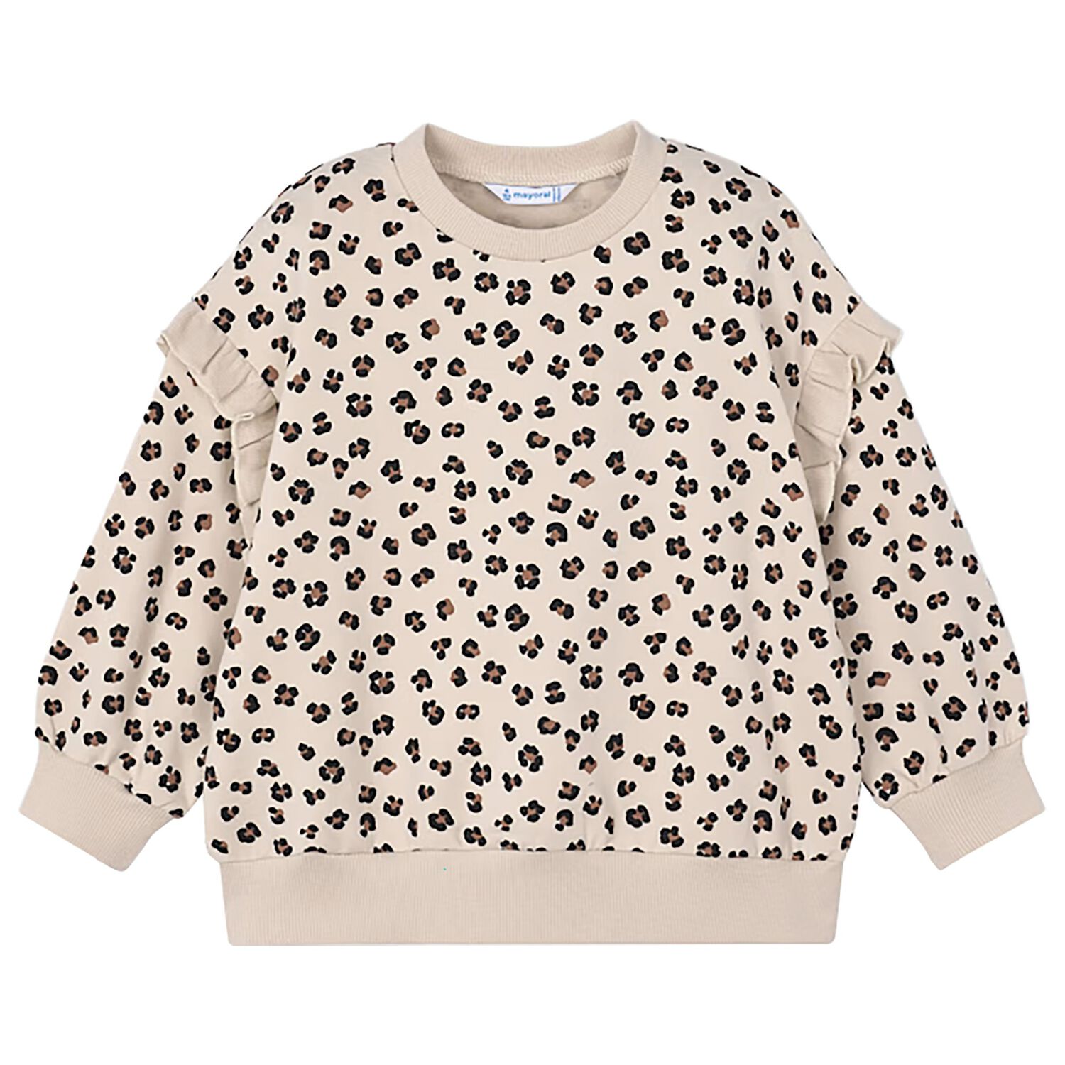 Girls Beige Heart Print Sweatshirt , 1, hi-res