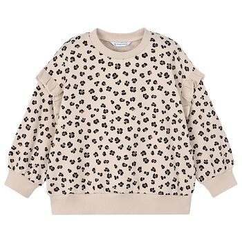 Girls Beige Heart Print Sweatshirt 