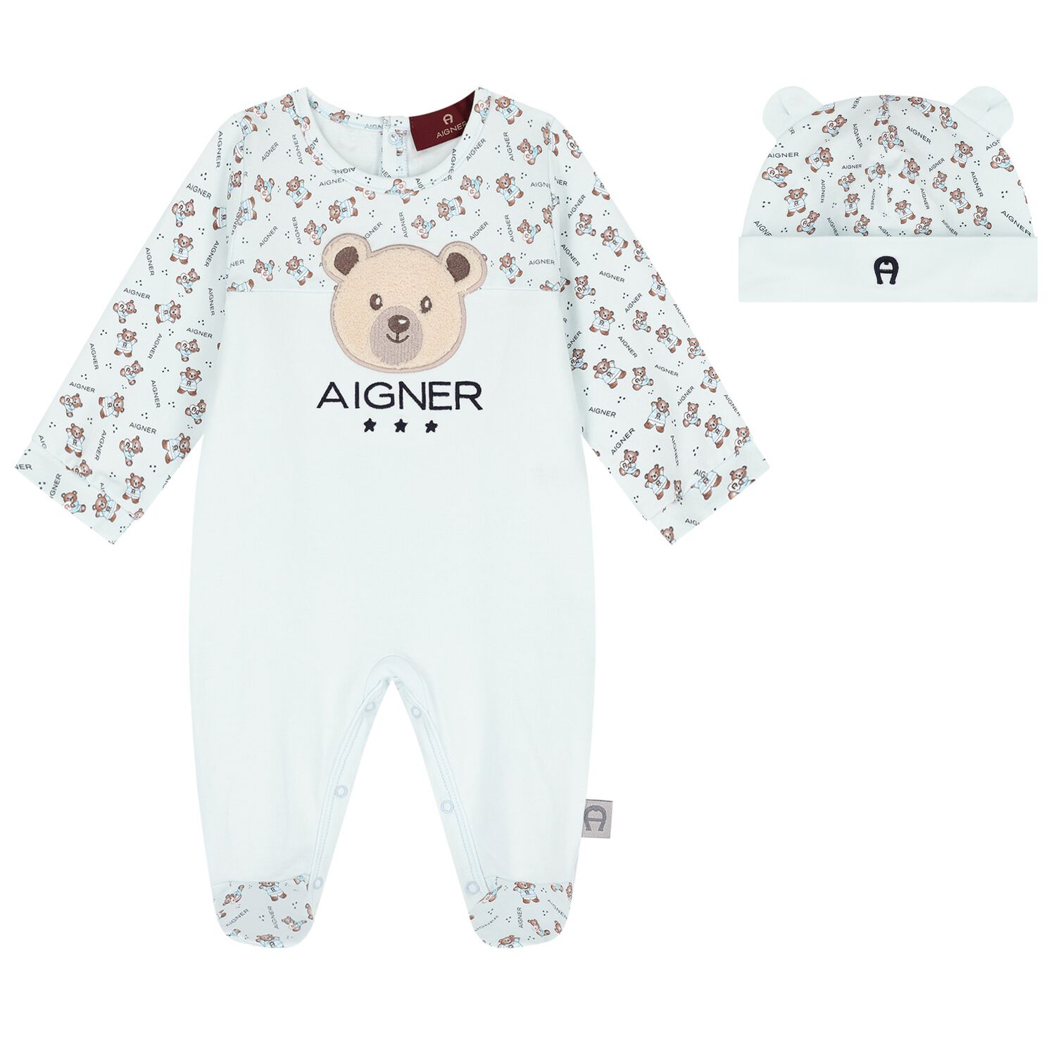 Baby Boys Blue Teddy Bear Logo Babygrow Set, 1, hi-res