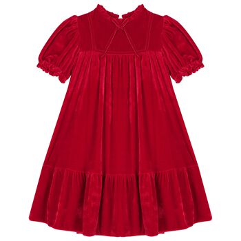 Girls Red Bow Velvet Dress