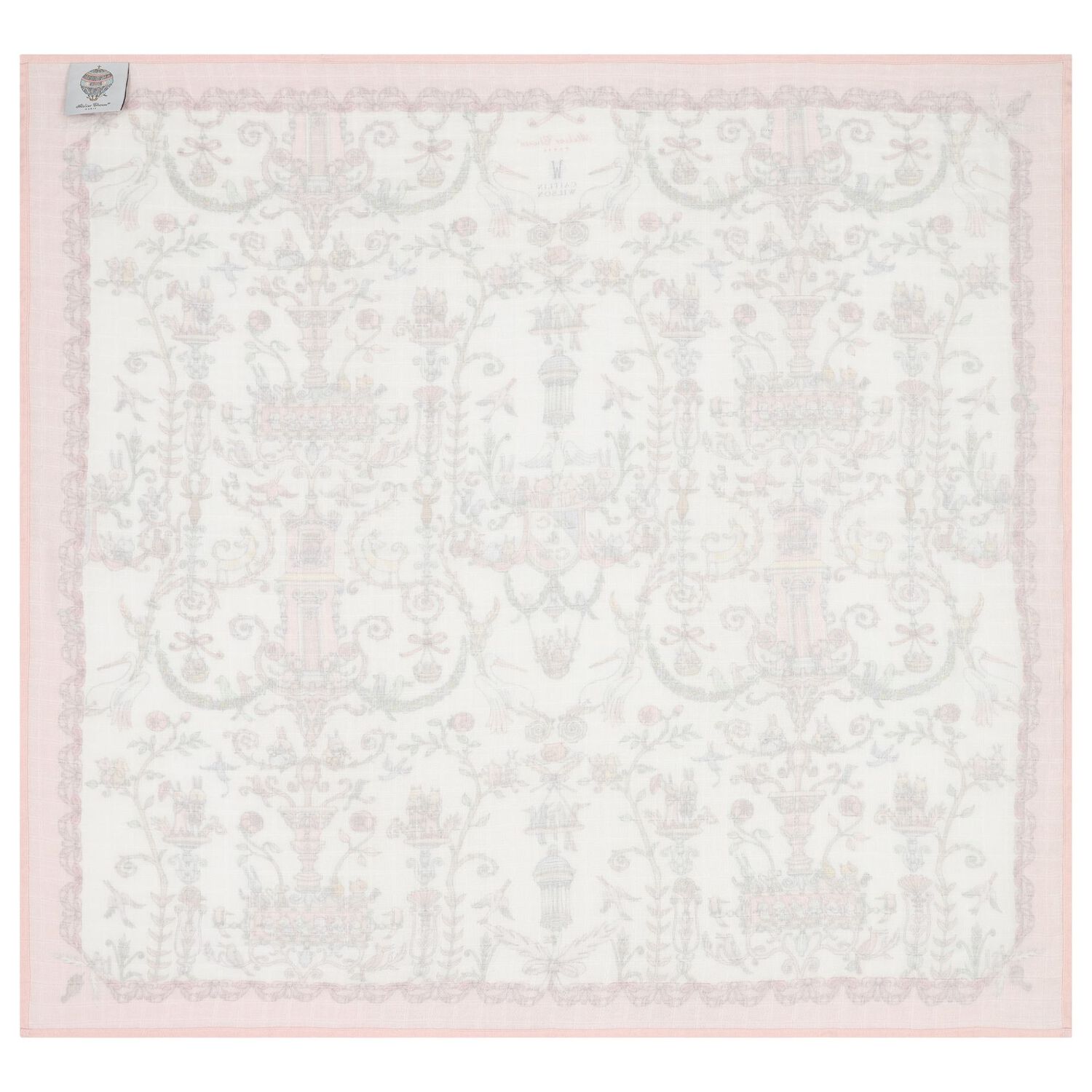 Baby Girls White & Pink Toile de Jouy Carr&eacute; Swaddle & Bib Gift Set, 1, hi-res