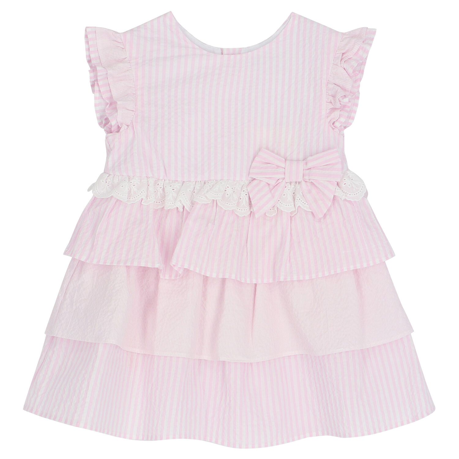 Younger Girls Pink & White Striped Dress, 1, hi-res