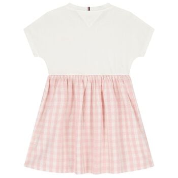 Girls Ivory & Pink Logo Dress