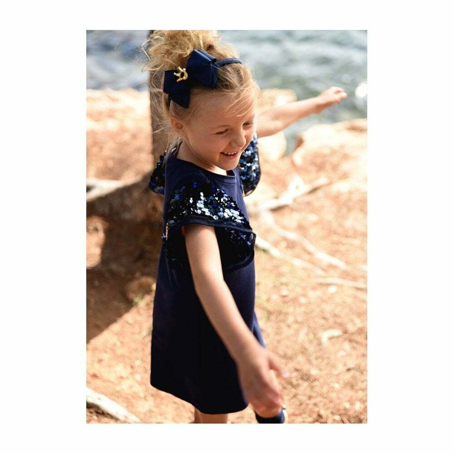 Girls White Sequin Dress, 4, hi-res