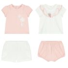 Baby Girls White & Pink Shorts Set (4 Piece), 1, hi-res