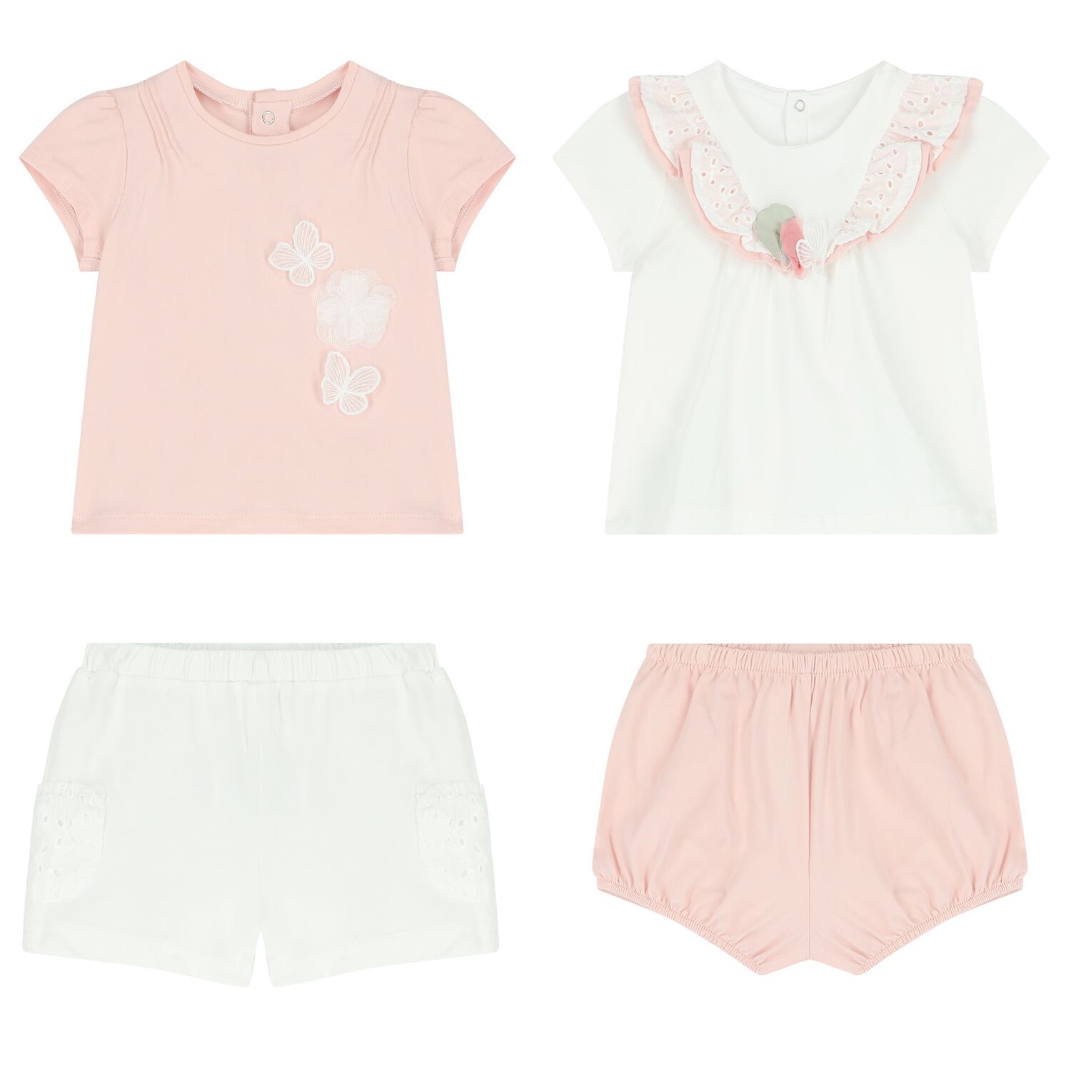 Baby Girls White & Pink Shorts Set (4 Piece), 1, hi-res image number null