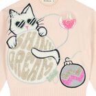 Girls Pink Cat Knitted Sweatshirt, 1, hi-res