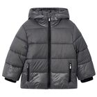 Boys Grey Puffer Coat, 1, hi-res