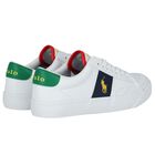 Boys White & Navy Blue Logo Trainers, 1, hi-res