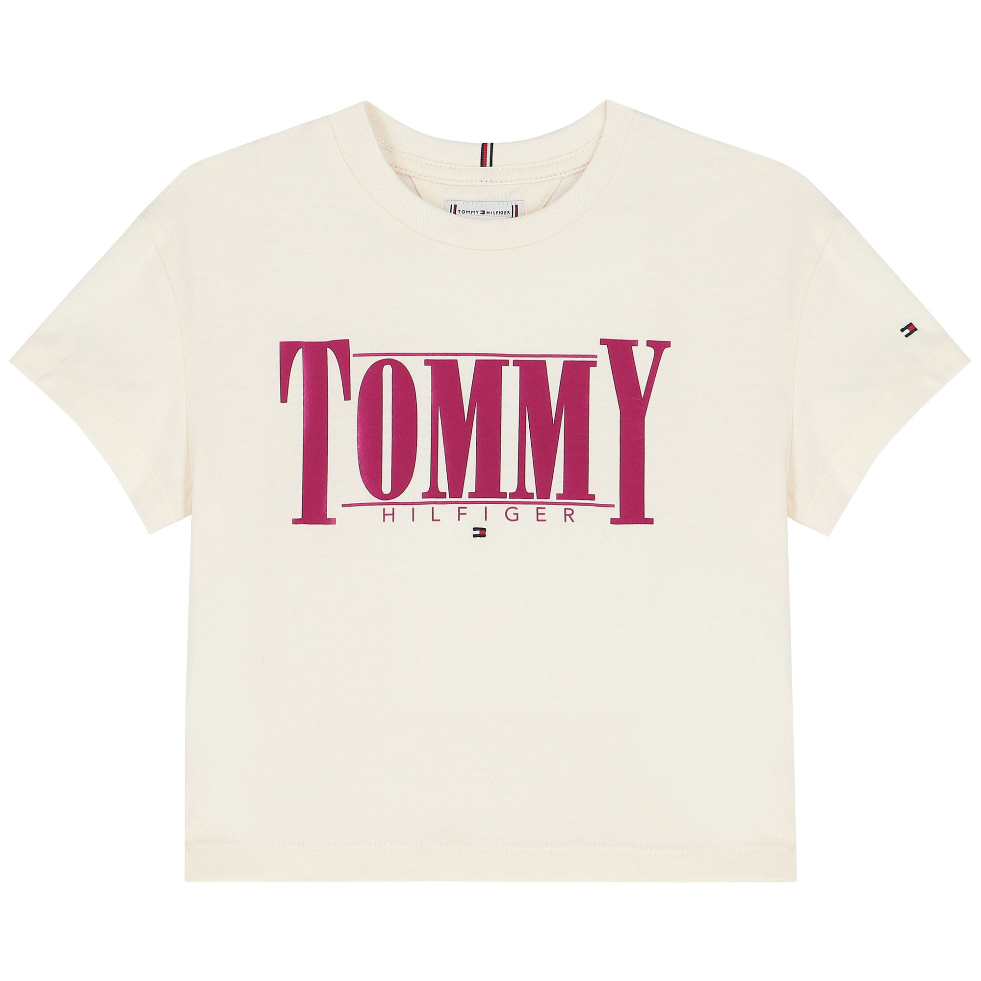 Tommy Hilfiger Girls Ivory Logo T Shirt Junior Couture UK