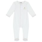Baby White Teddy Embroidered Babygrow, 1, hi-res