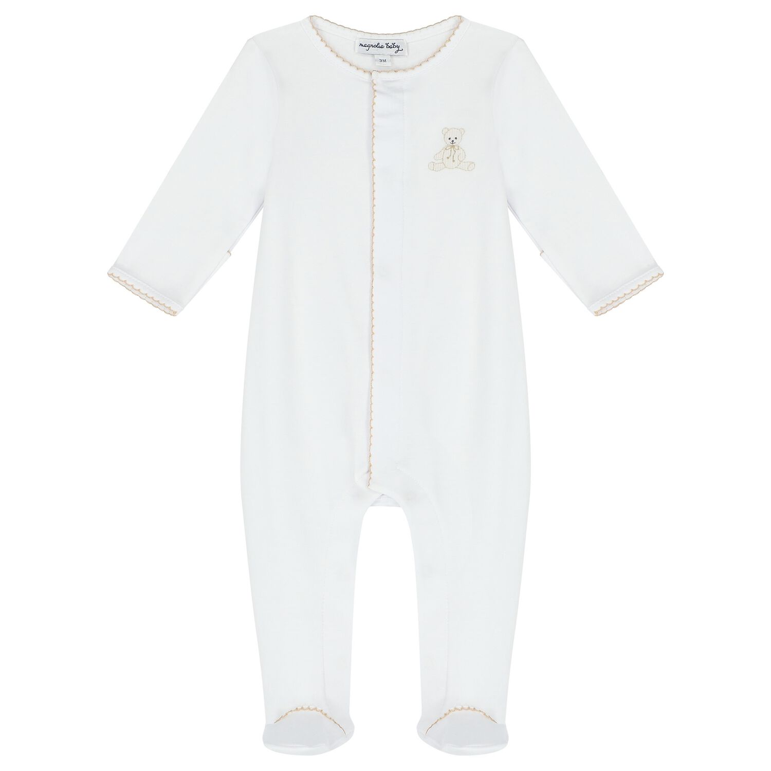 Baby White Teddy Embroidered Babygrow, 1, hi-res