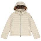 Girls Beige Hooded Puffer Jacket, 1, hi-res