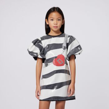 Girls Black & Ivory Zebra Sequin Dress