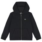 Black Logo Hooded Zip Up Top, 1, hi-res