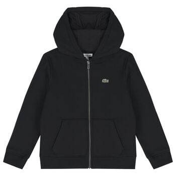 Black Logo Hooded Zip Up Top