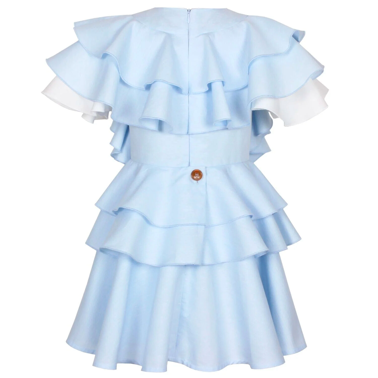 Girls Blue & White Ruffle Dress, 1, hi-res