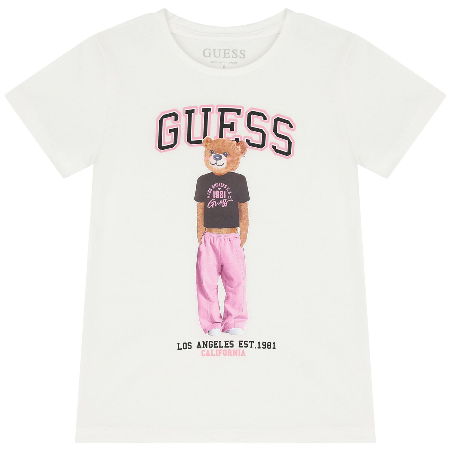 Girls White Teddy Bear Logo T-Shirt, 1, hi-res