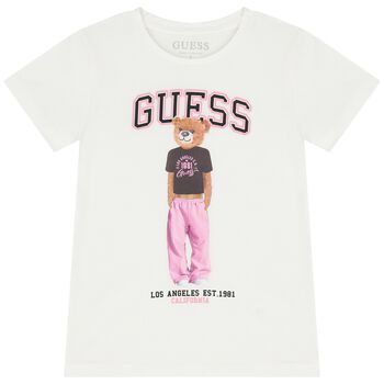 Girls White Teddy Bear Logo T-Shirt