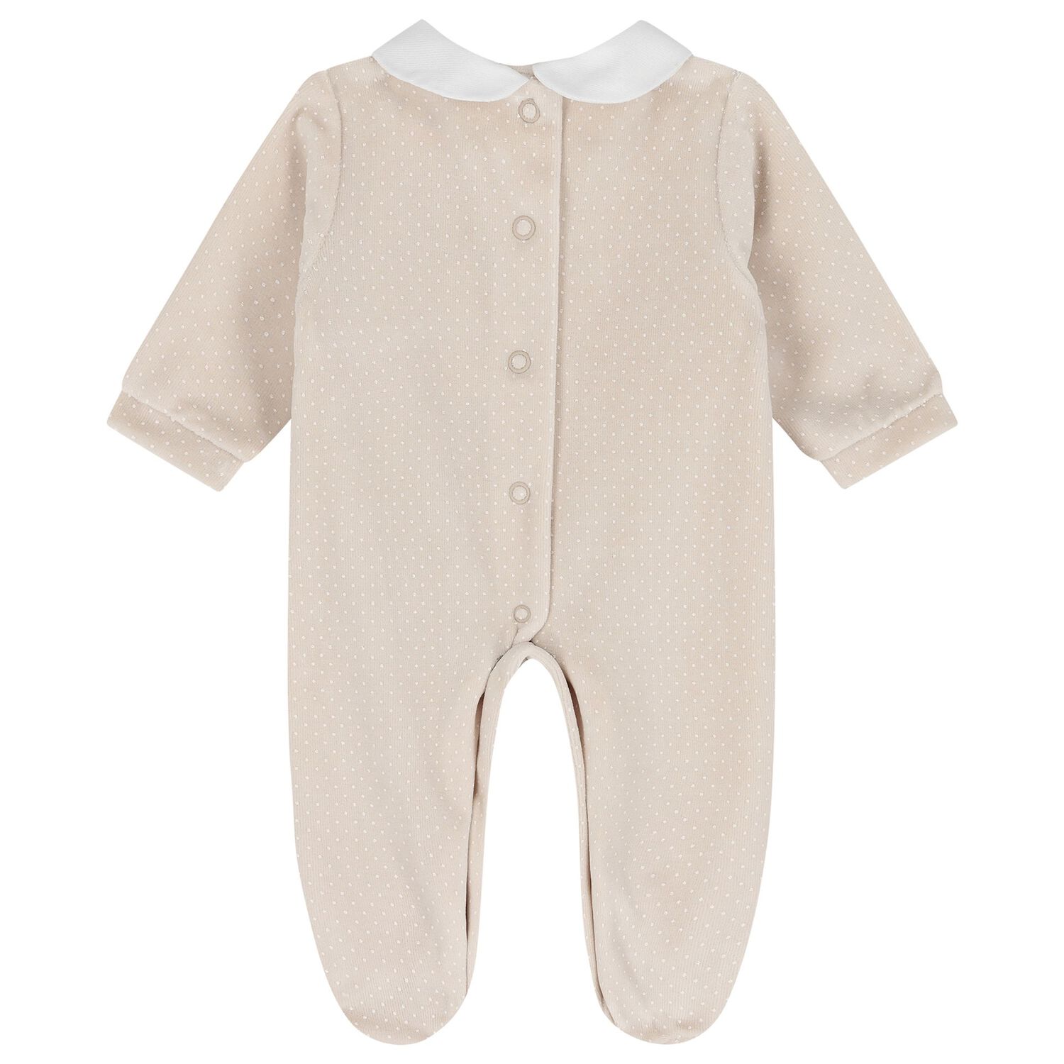Baby Boys White & Beige Dot Babygrow, 1, hi-res