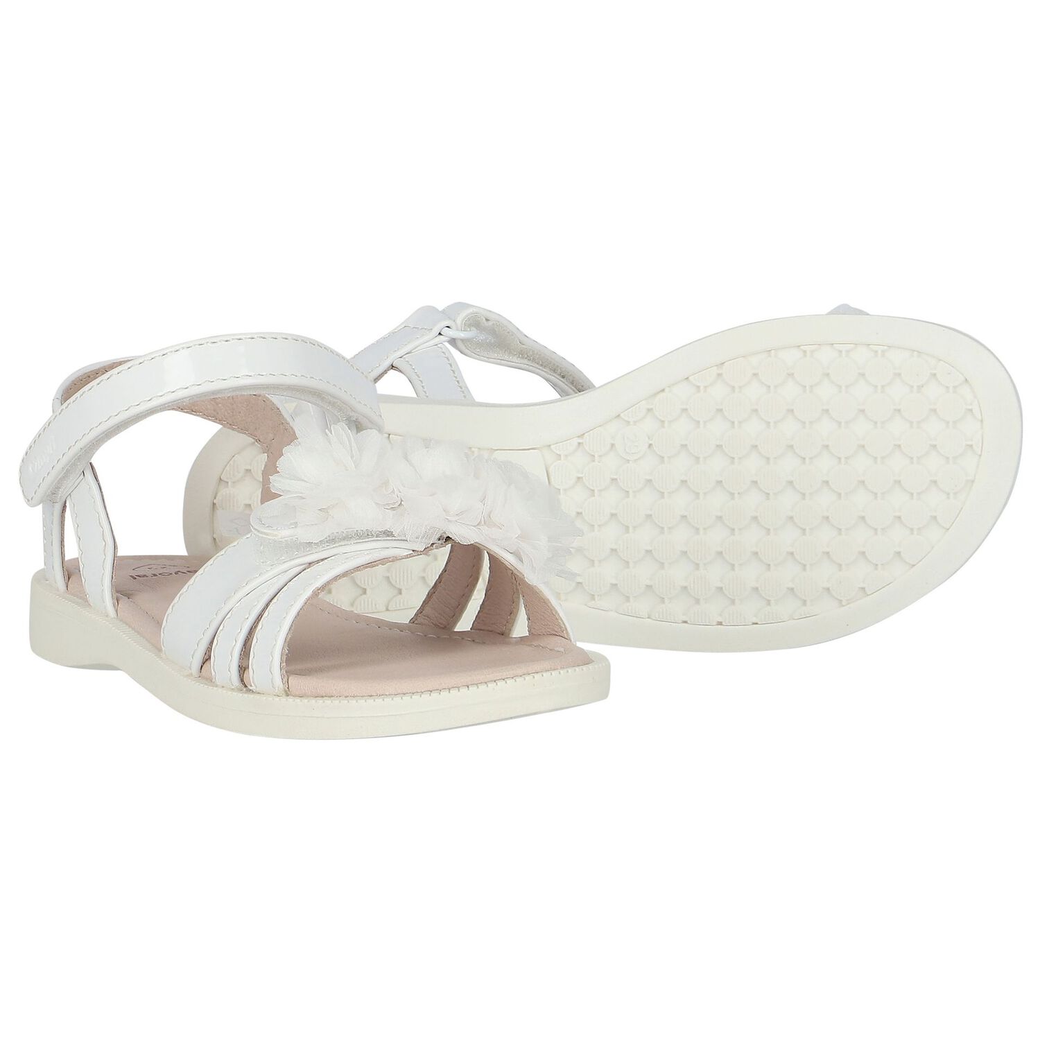 Girls White Flower Sandals, 1, hi-res
