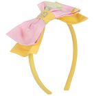 Girls Pink & Yellow Logo Bow Headband, 1, hi-res